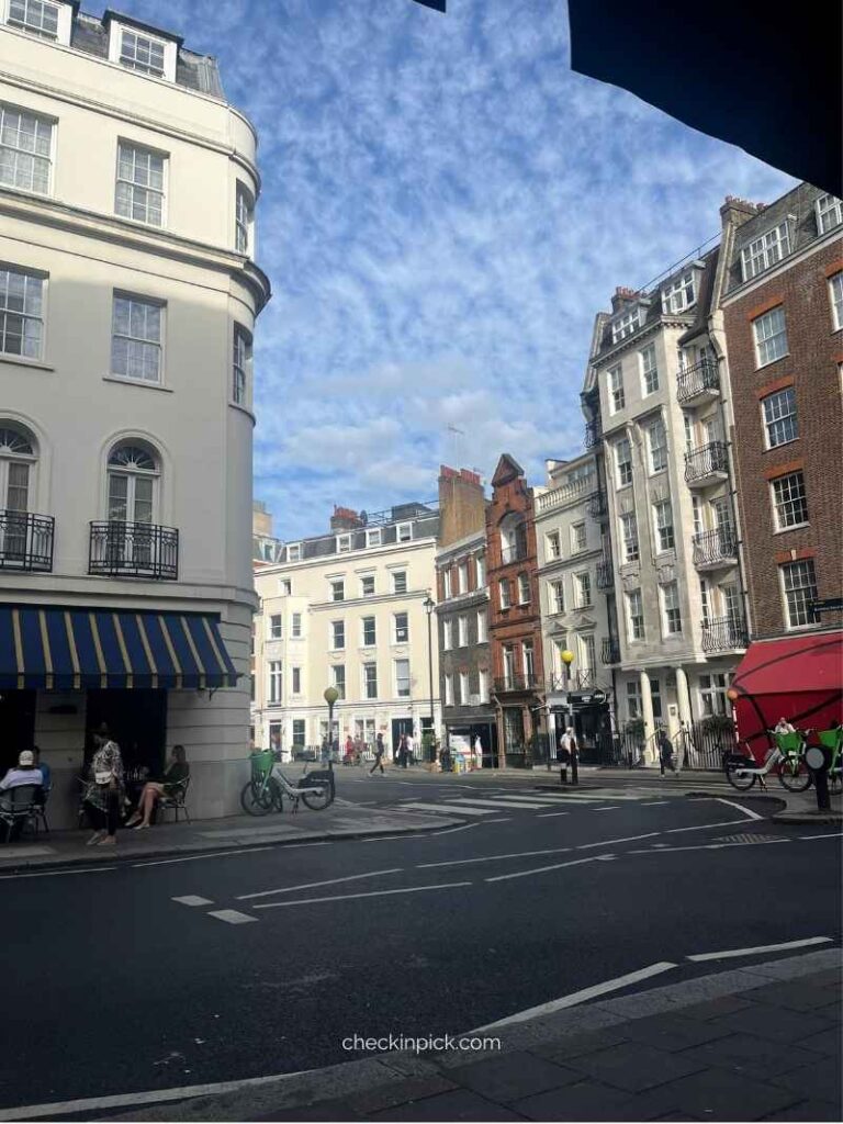 An elegant luxury street in Mayfair featured in a London neighborhood guide for travelers
