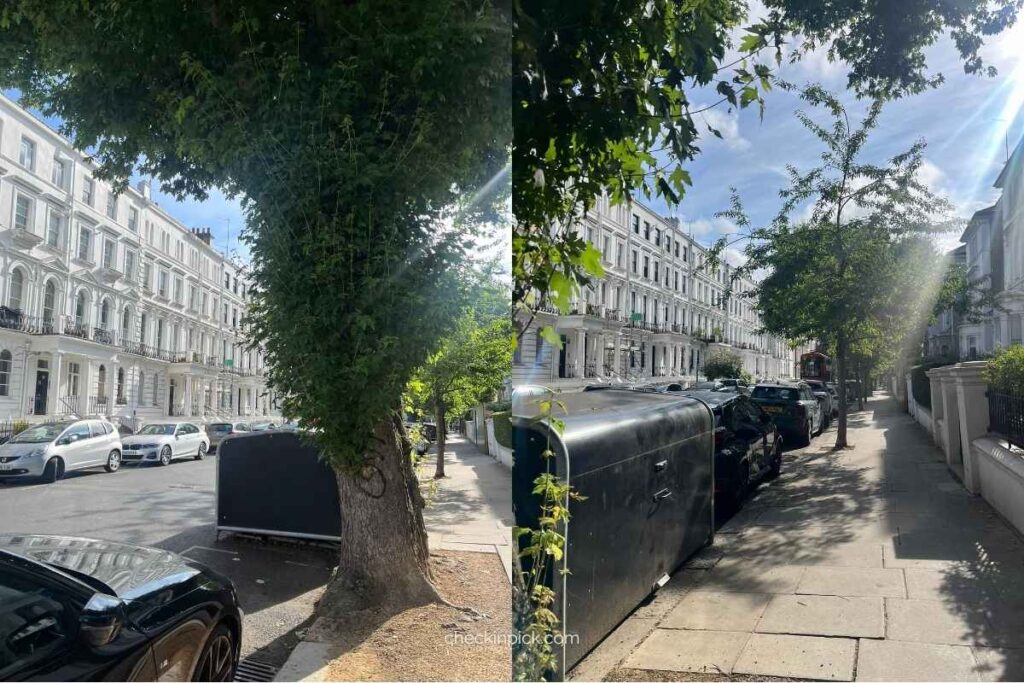 An elegant row of white townhouses in Notting Hill