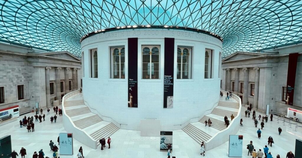 Visitors exploring inside the British Museum.