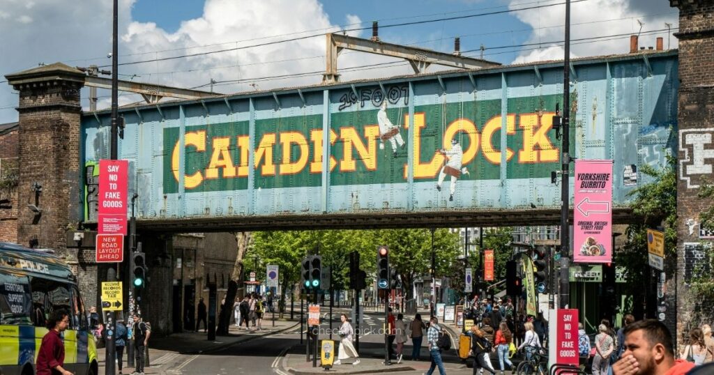 Visitors exploring Camden Market in London.