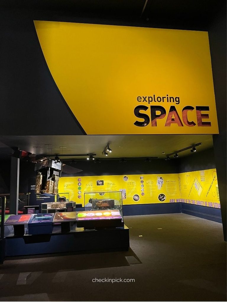Exploring Space sign inside the Science Museum in London