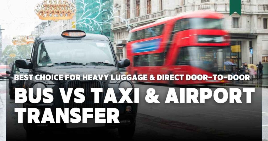 A comparison graphic for bus coach and private taxi options from Heathrow