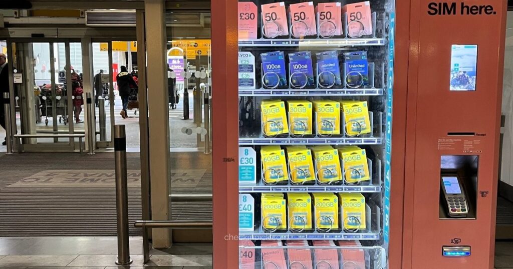 How to get from Heathrow to central London passing SIM card vending machine right by airport exit