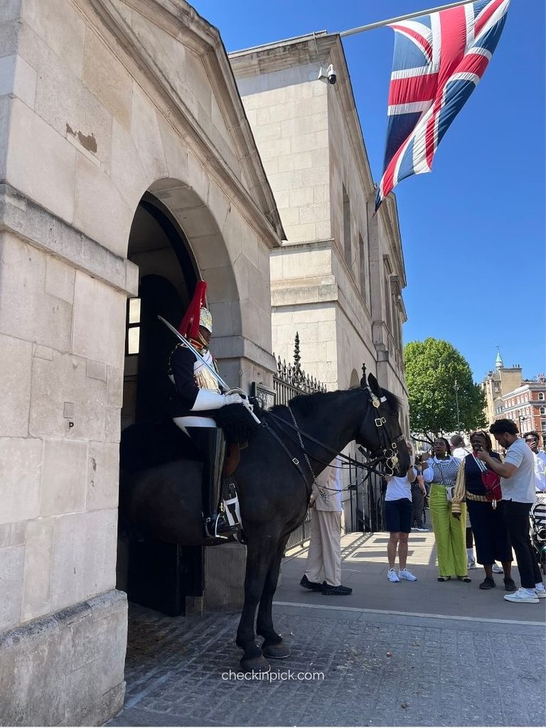 Mounted guard on horseback outside Horse Guards in London