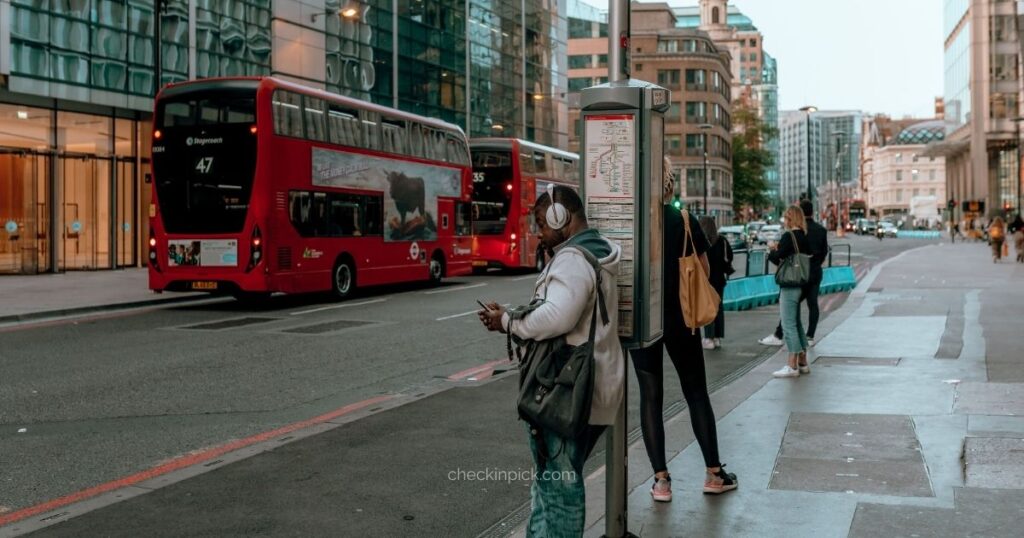 London bus stop sign showing bus routes
