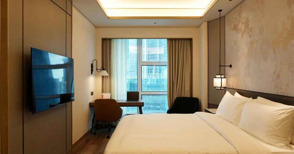 A neat and simple double room in a mid-range hotel