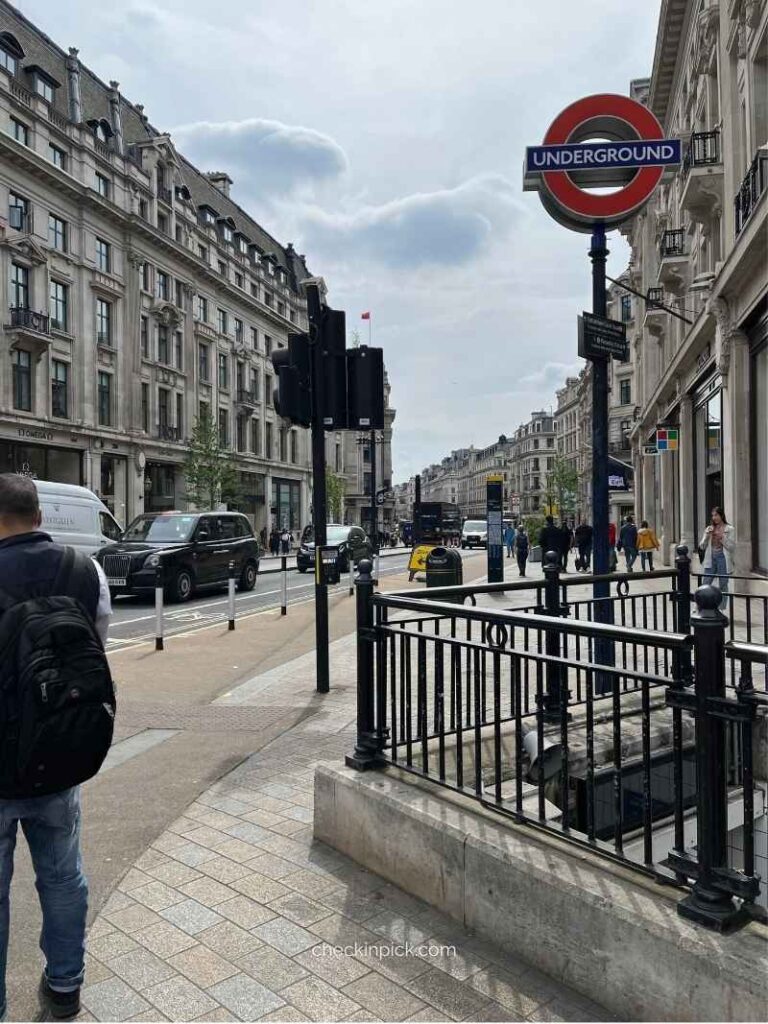 London Underground sign showing the entrance to the Tube in London