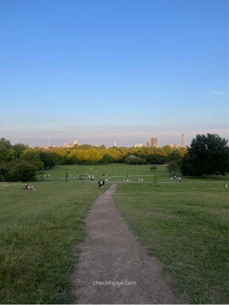 Primrose Hill London sunset skyline view from the park