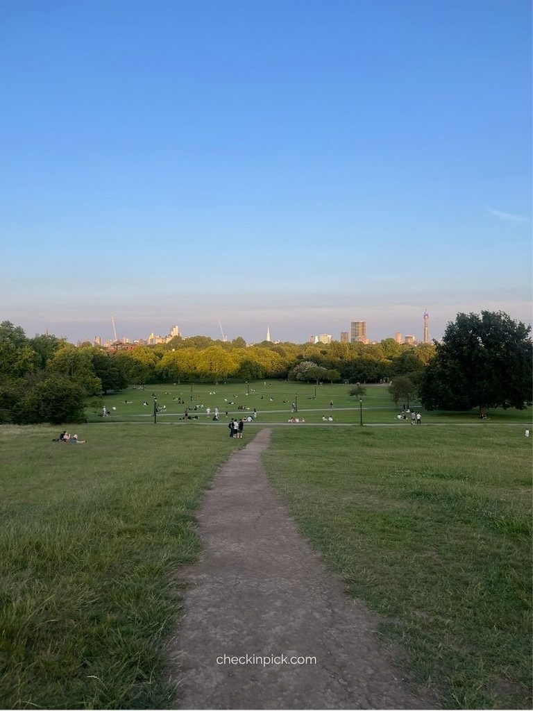 Sunset over the London skyline viewed from Primrose Hill