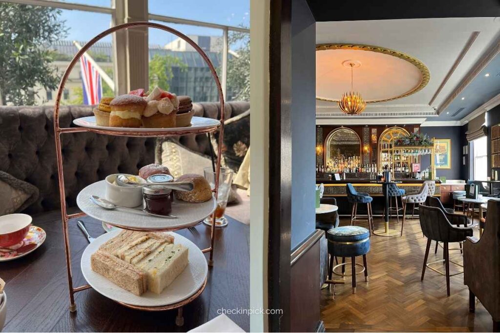 The Clermont London Charing Cross afternoon tea set with scones and tea
